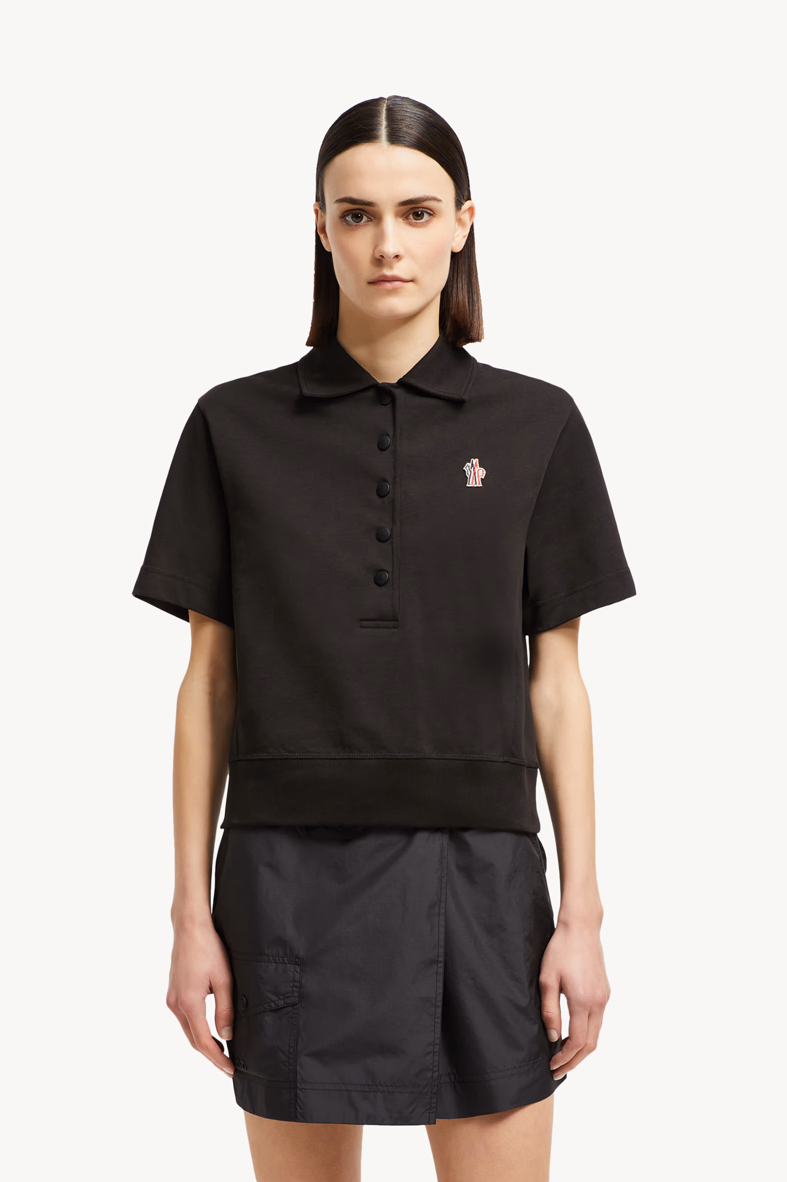 Polo de algodón con parche con logotipo Mujer Negro Moncler 3